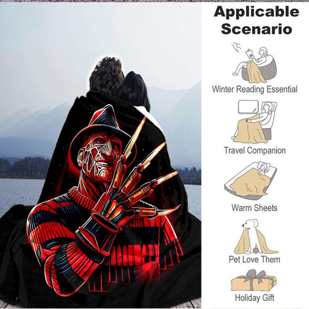 1pc A Nightmare on Elm Street Flannel Throw Blanket - HD Printed Lightweight Soft Warm All-Season Blanket for Sofa, Bed, Travel, Camping 065