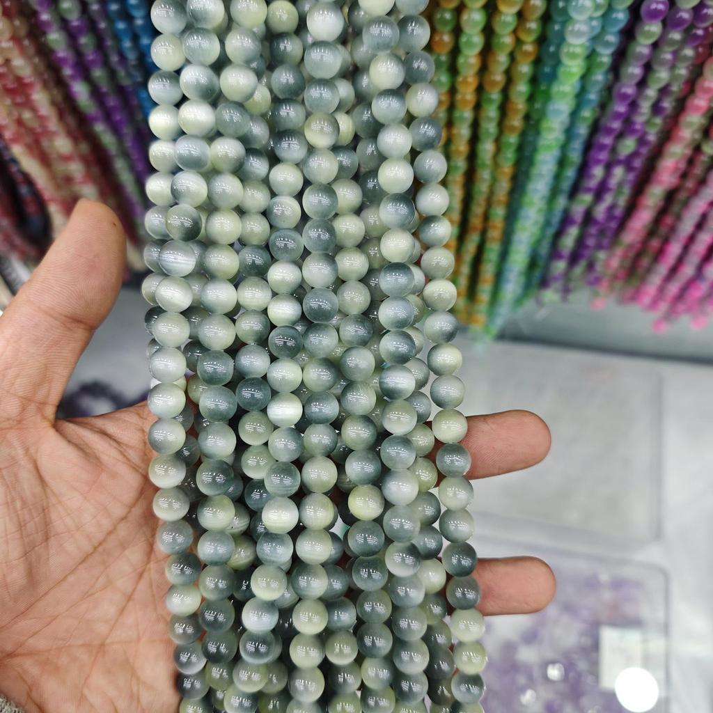 10mm Cat's Eye Stone Beads: Single, Double, Triple Color Options for DIY Jewelry Accessories.
