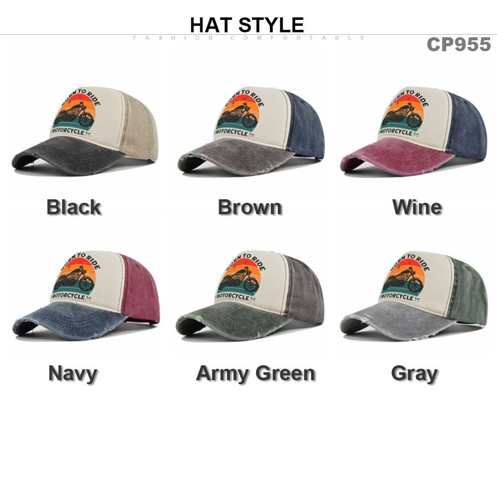 Fashion Motorcycle Baseball Caps for Men Women Retro Printed Caps Cotton Sponge Truck Caps Men's Washed Old Sun Hat Casquette
