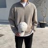 Men's Retro Loose-Fit Half-High Collar Zipper Knit Sweater with Drop Shoulders and Long Sleeves