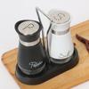 2Pcs/Set Salt & Pepper Kitchen Glass Spice Bottle Refillable with Rack Seasoning Shaker Set Black with Pour Holes