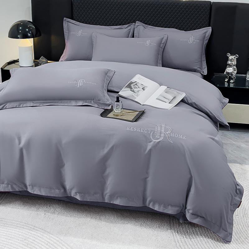 Elegant All-Season High-Thread Count Cotton Satin Twill Embroidery 4-Piece Set