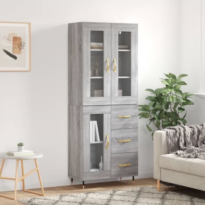 VidaXL Buffet haut Sonoma gris 69,5x34x180 cm Bois d'ingénierie 3198583