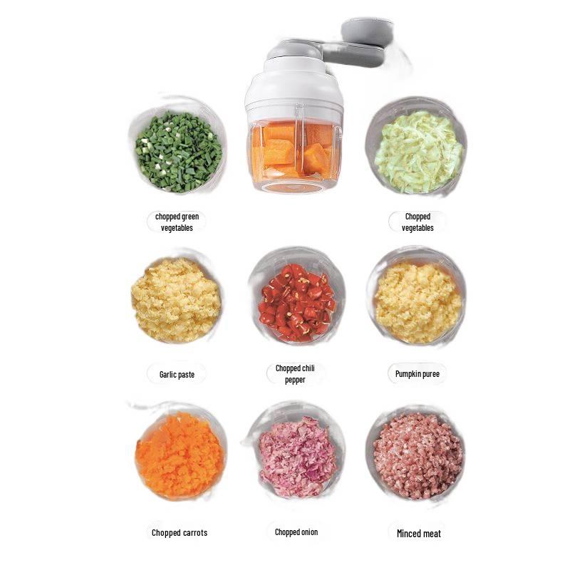 Manual Pull-Crank Garlic Press & Mincer: Compact Handheld Grinder & Chopper