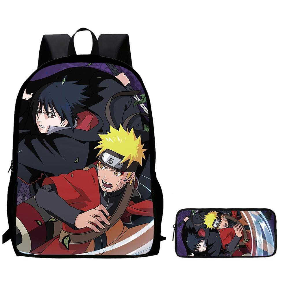 2Pcs Set Kids Backpack With Pencil Bag, Cartoon NARUTO School Bag For Boys Girls Aged 6-10, Durable Lightweight School Backpack.