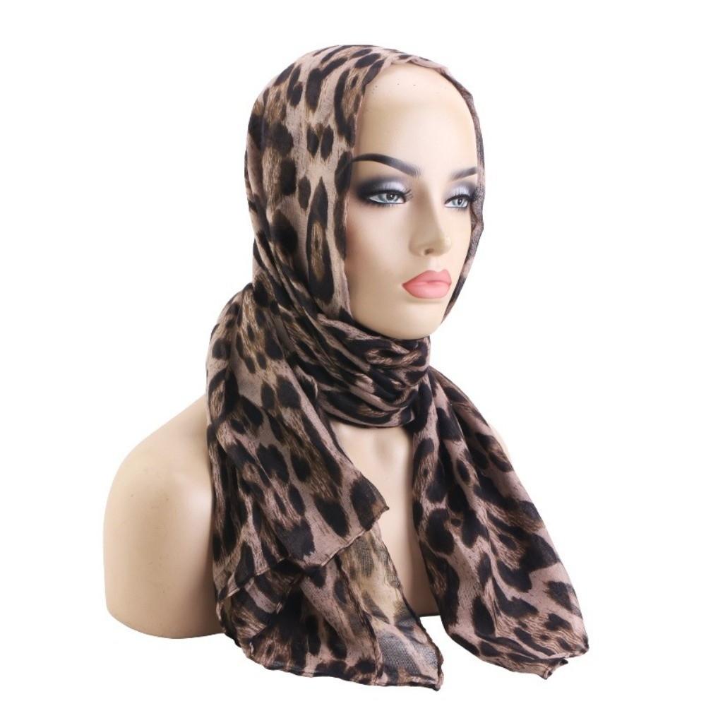 

Voile Turban Hat Leopard Print Chemo Cap Bali Style Paisley Headscarf Daily Wear Coffee