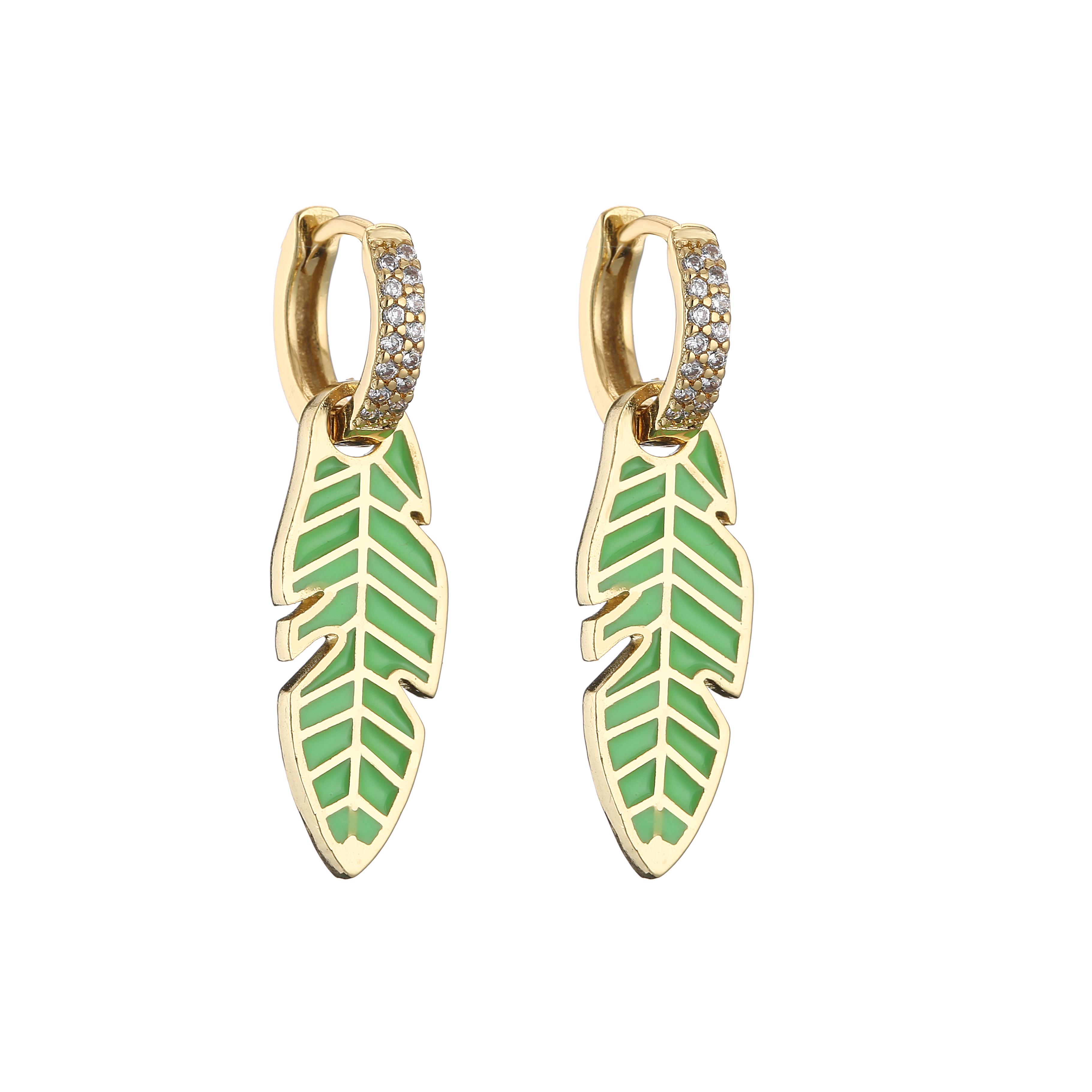 

HECHENG, 1 Pair, fallen leaves small hoop earrings creative enamel drop earrings for women fashion Zircon wholesale