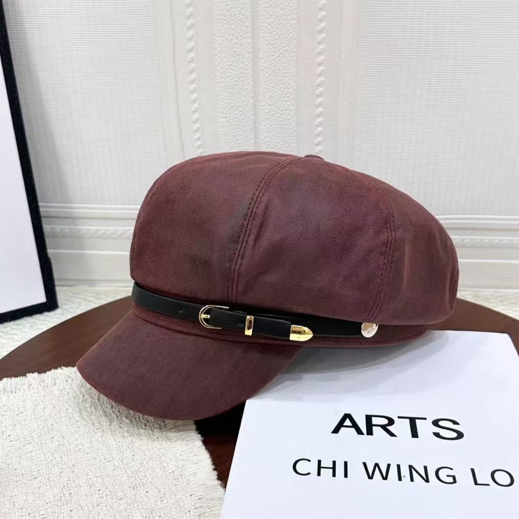Retro Versatile Belt Buckle Design Newsboy Hat Children's Autumn Casual Cap Temperament Show Face Small Octagonal Hat Tide