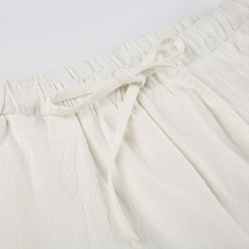 Summer Models Women's Home Daily Style Cotton Linen Drawstring Straight Basic Solid Colour Wide Leg Drape Spicy Low Waist Casual Trousers