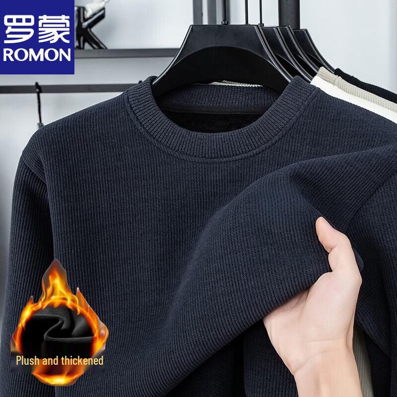 Romon Men s Fleece Lined Crew Neck Long Sleeve Sweatshirt 185 2XL