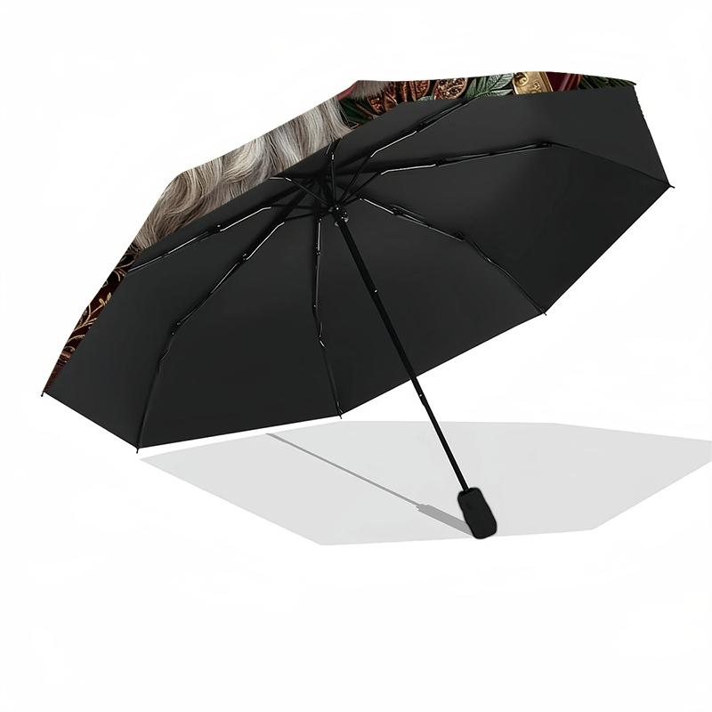 1pc Sturdy 8-Bone Auto Umbrella, Christmas Festive Santa Snowman Umbrella, Digital Printed, Foldable Umbrella for On-the-Go Outdoor Use