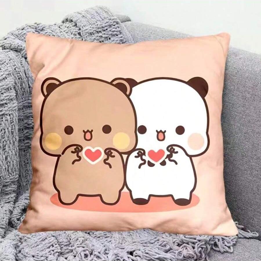 Yier Panda Roztomilý Polštář Bubu Dudu Kreslený Čtvercový Polštář Kawaii Anime Měkký Bederní Polštář na Pohovku Auto Domov Dekorace Ložnice