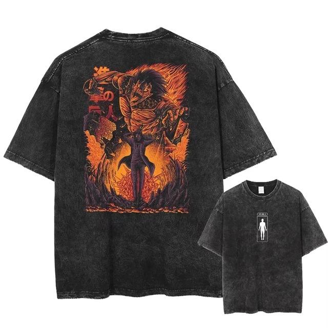 Eege Washed Cotton Titan T-Shirt Graphic Washed Jar Hot T-Shirt T-Shirt Even T-Shirt Manga Anime Harajuku Male M