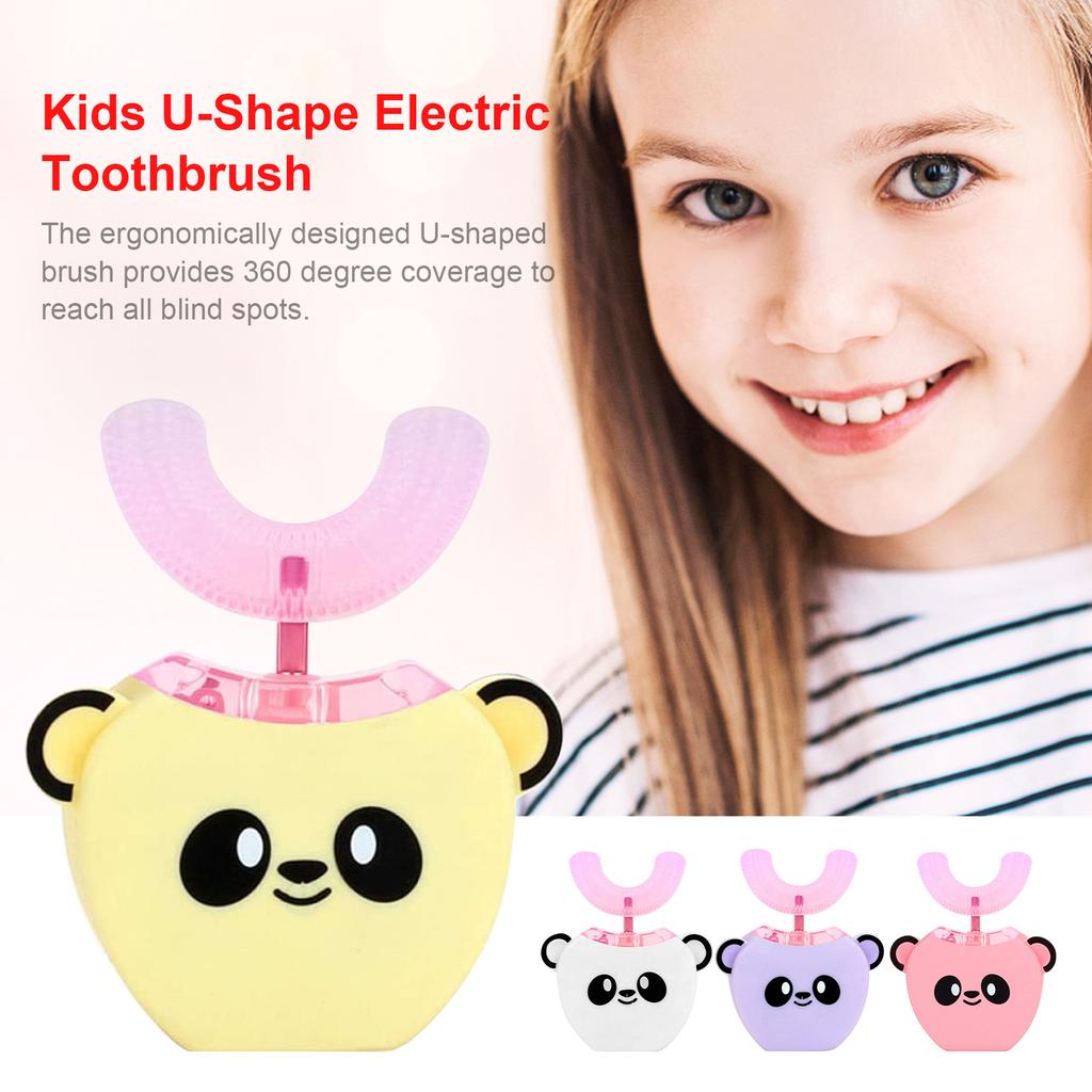 Periuță de dinți electrică pentru copii în formă de U cu 360 de grade pentru curățare orală cu temporizator inteligent automat, lumină rece
