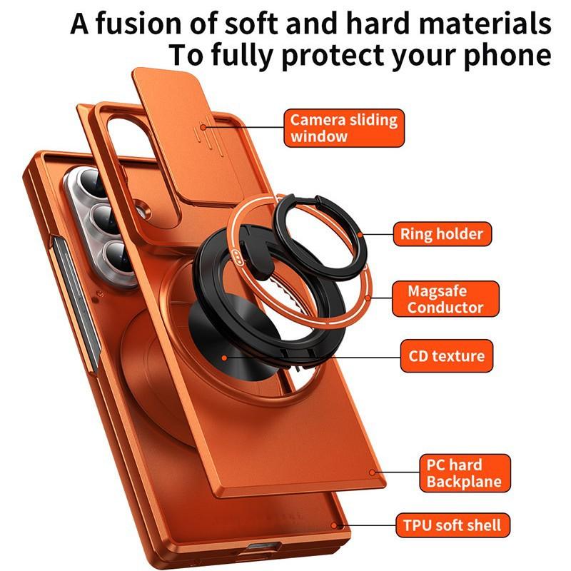 Case for Samsung Z FOLD 7 Shock Proof Tough Shell With Holder Kickstand Camera Sliding Window Protective Case Plain Shock Proof