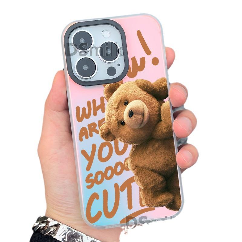 Brown Bear Aurora White Hard Phone Case for iPhone 15 Pro/14/13/12/11/Xs Max/XR/X