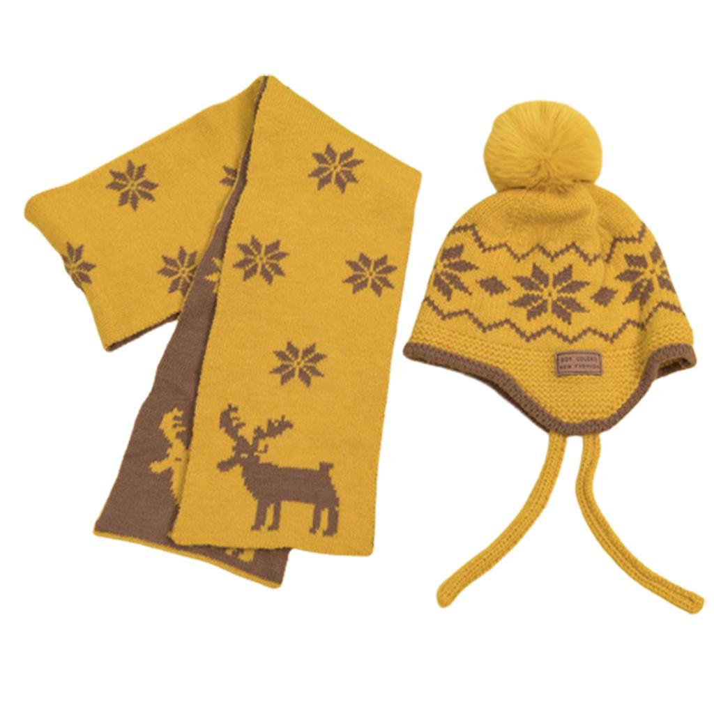 Wool Hat Children Deer Knitted Hat Neck Scarf Wild Gift for Christmas Halloween жёлтый