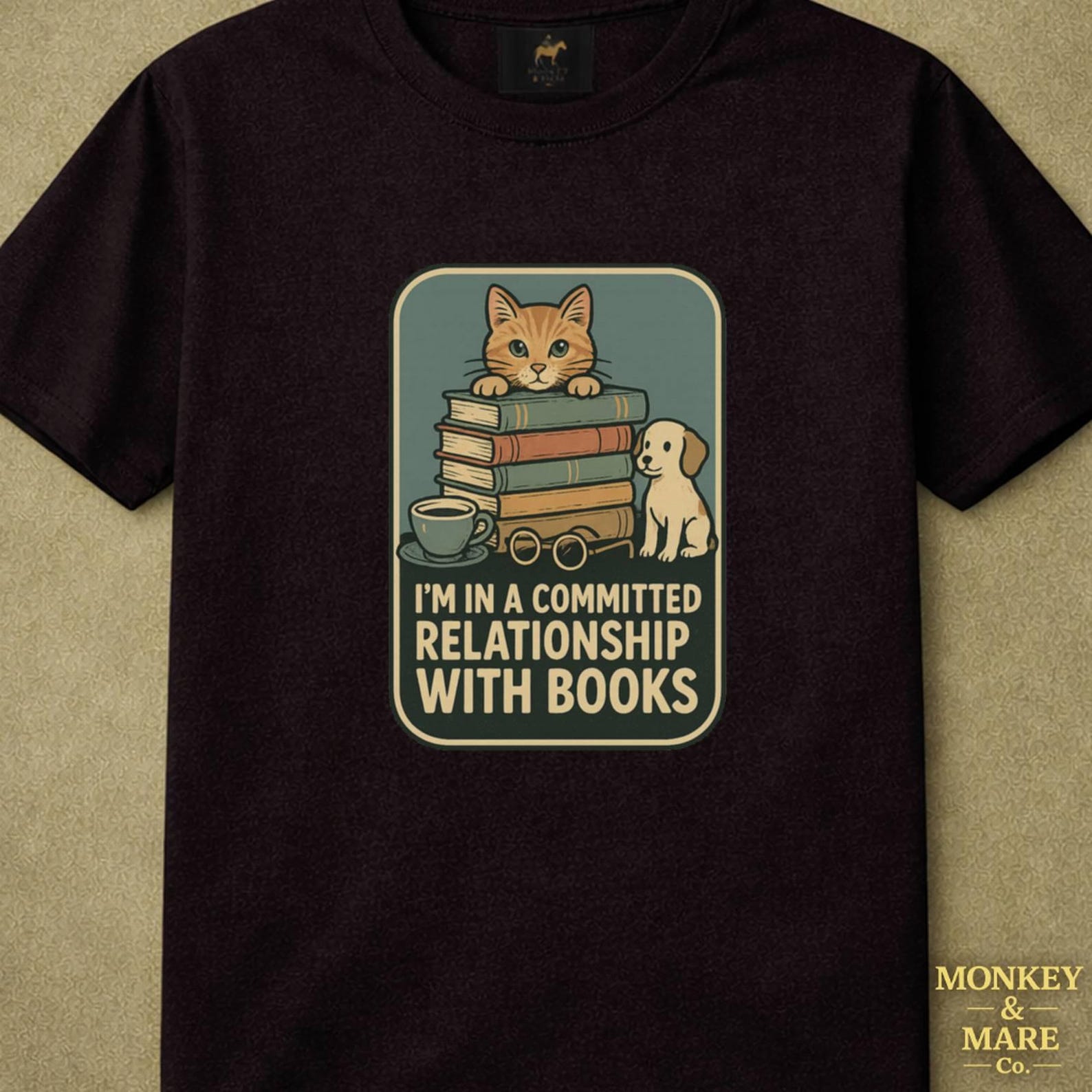 Cat Dog Reading Shirt, Im In A Committed Relationship With Books, Cozy Book Lover Tee XL