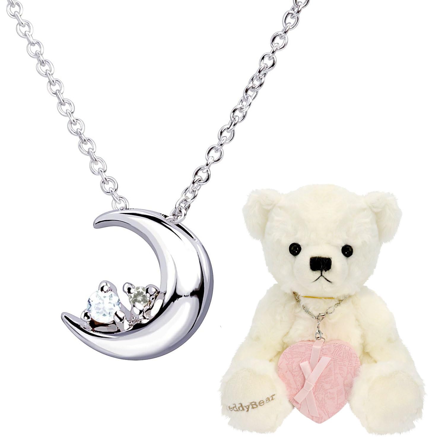 Crescent Moon Necklace for Natural Diamond x March Pearl White Bear [Sears] Women, Aquamarine, Design, e-1625-tdt-01-w03