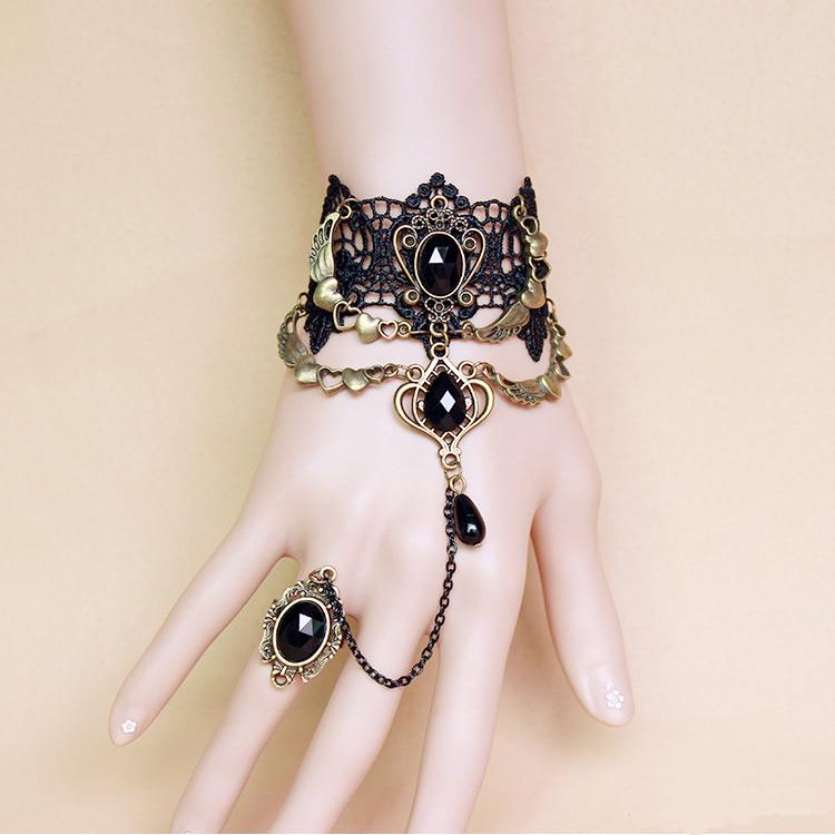 2026 New Model Gothic Steampunk Lace Cuff Fingerless Glove Arm Warmer Bracelet Black Halloween Accessories