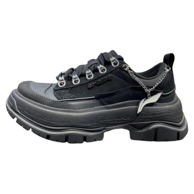 Li Ning Leather Slip Resistant Abrasion Resistant Low Top Sports Casual Shoes Women's Black AGCS276-1