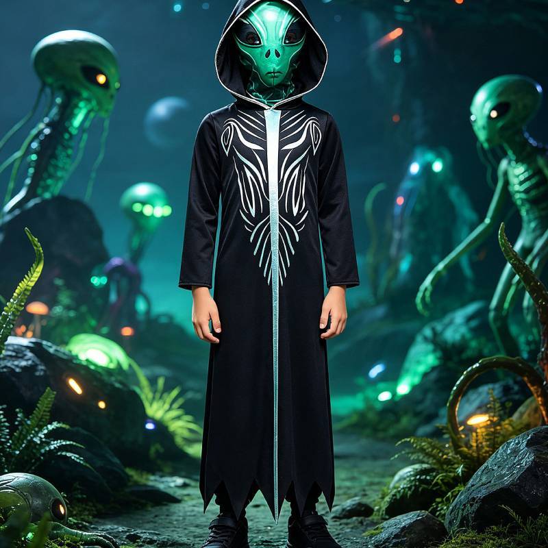 Costume da Ombra Aliena per Bambini con Design Stampato per Halloween e Spettacoli Teatrali
