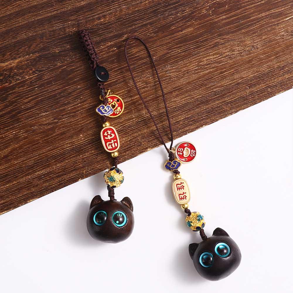 Style Cat Pendant Keychain Components Sandalwood KeyChains Jewelry Findings Wood Car Keyring