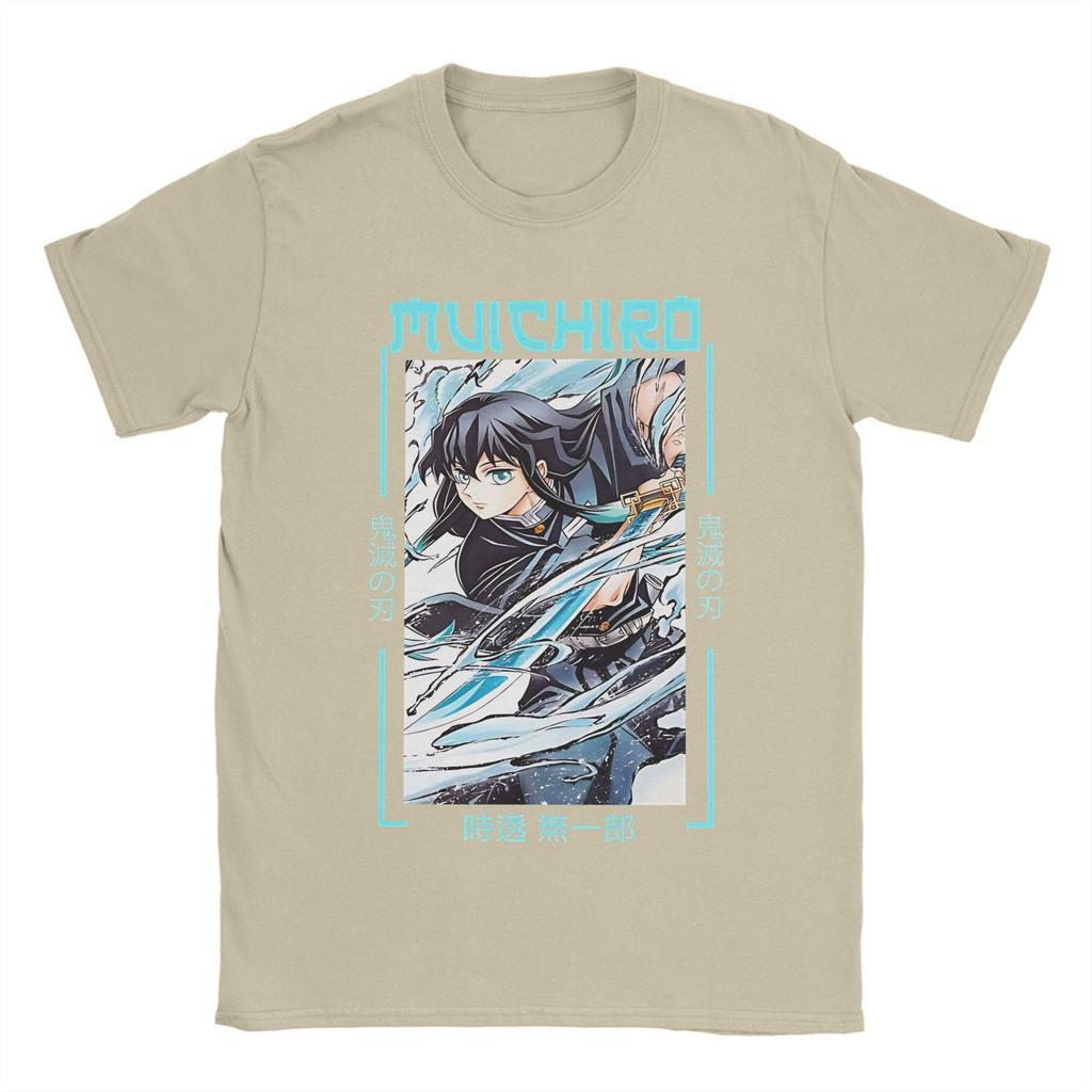 Vintage Demon Slayer  T-Shirt Men Cotton Short Sleeve Muichiro Tokito Round Neck Summer Tops