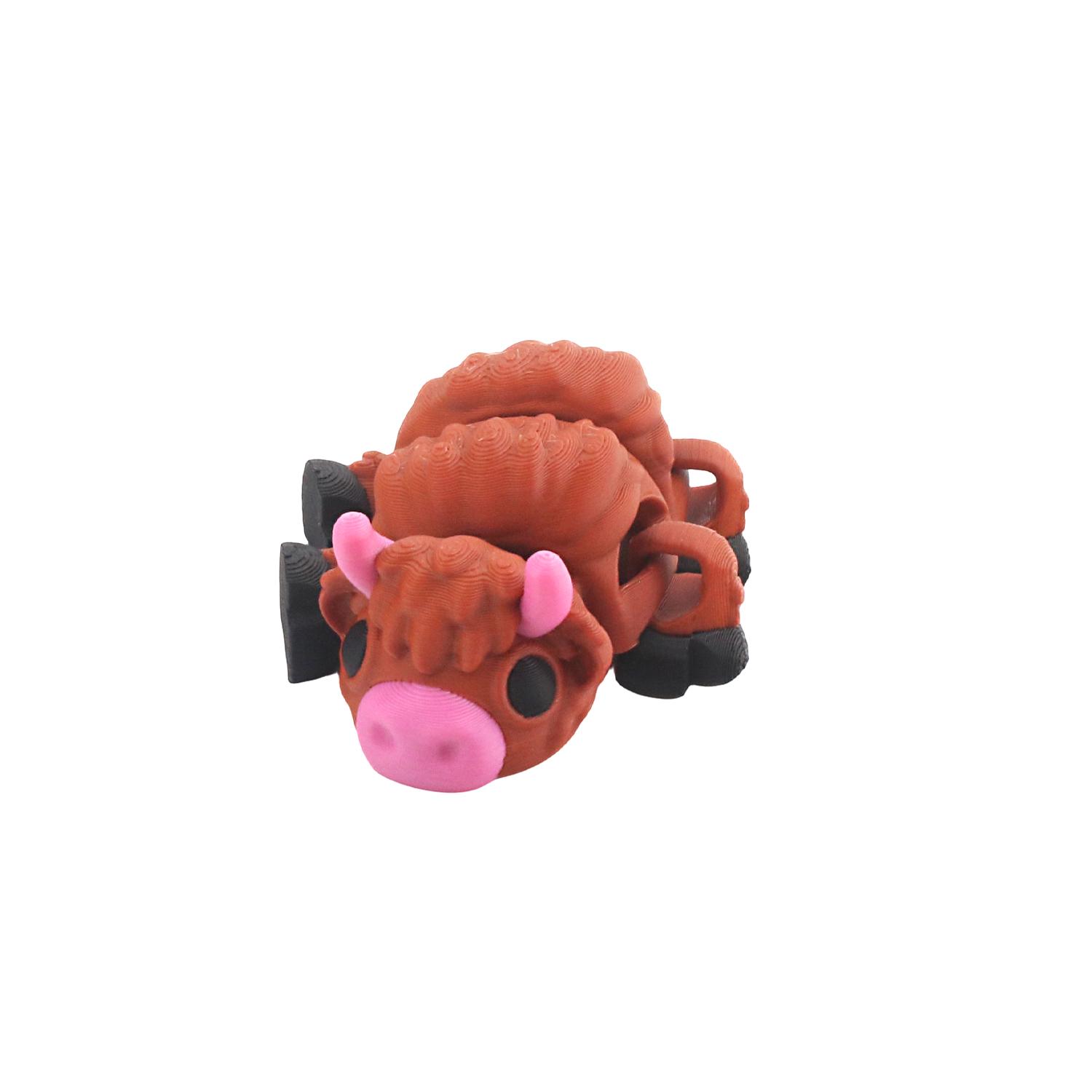

3D printing simulation of highland cow model, integrated articulated joint activity, office sensory toy decoration S