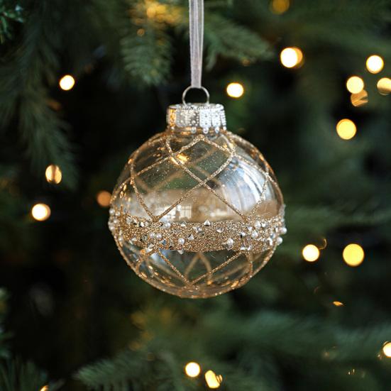 Christmas Ball Ornament Faux Pearl Glittery Tree Decoration Festive Hanging Baubles with Rope Party Decor