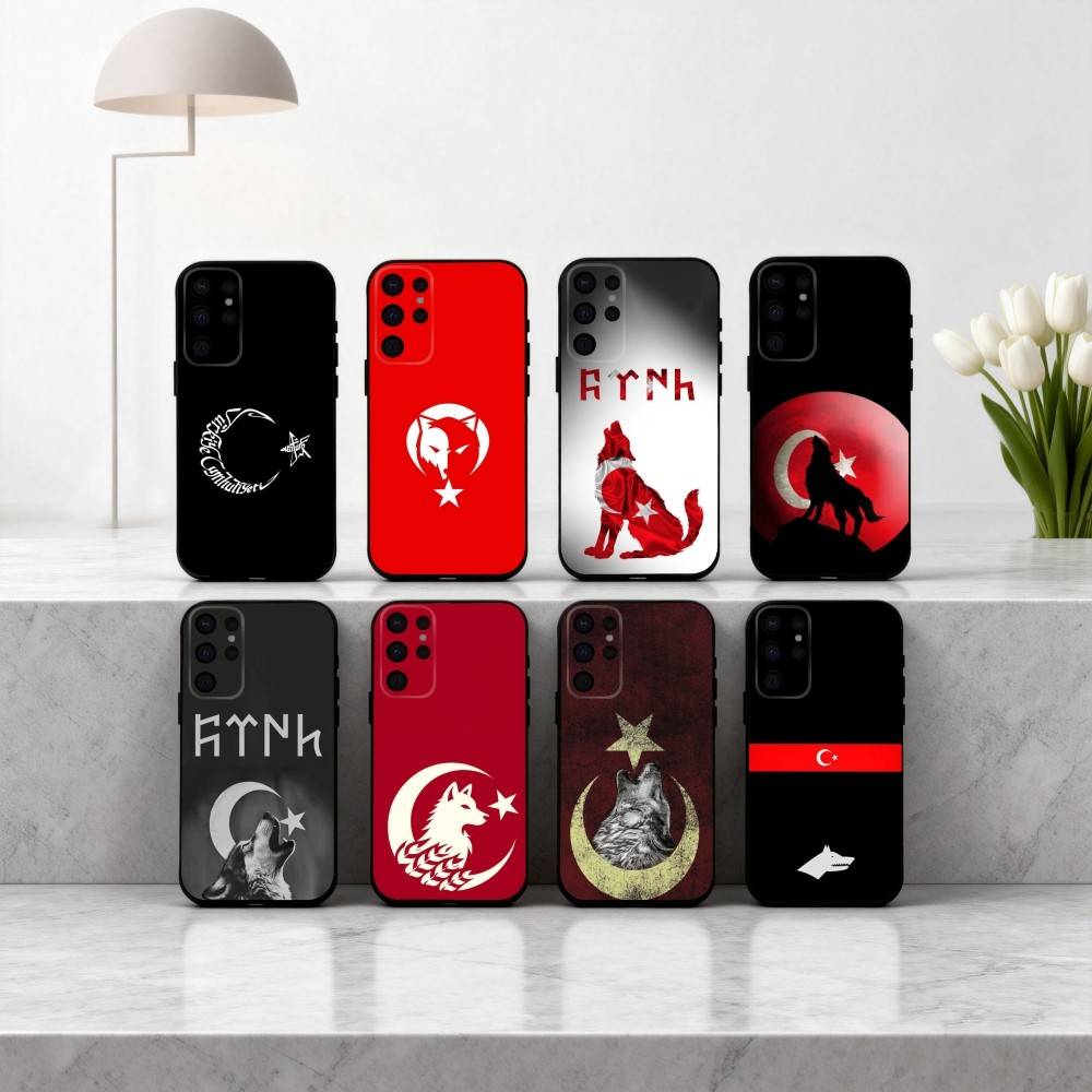 T-Turk W-Wolf T-Turkey Flag Phone Case For Samsung S25,24,23,22,30,21,10,9,Ultra,Plus,Lite,FE,4,5 G Soft Black Case