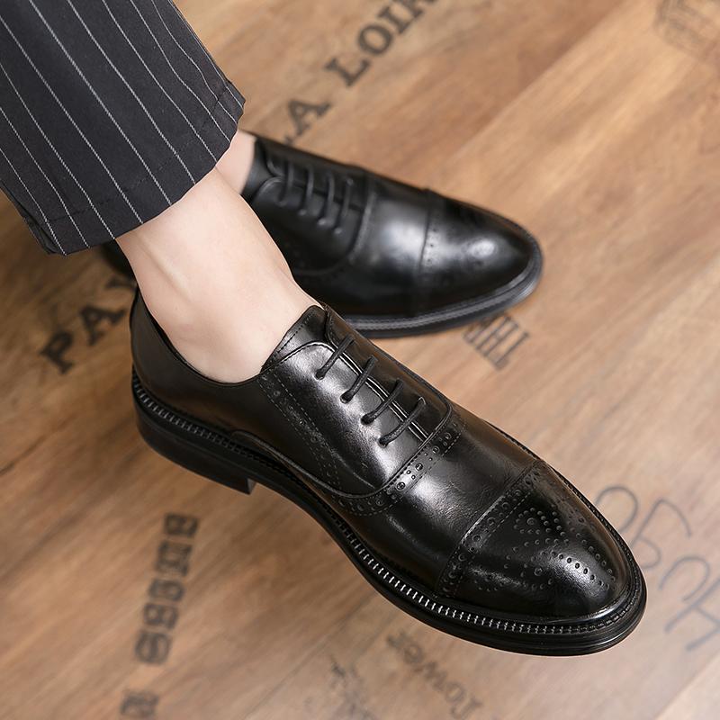 2025 Spring and Autumn New Men's Shoes Brock Large Size Trendy Business Casual Men's Leather Shoes Size 38-45 Wedding Shoes