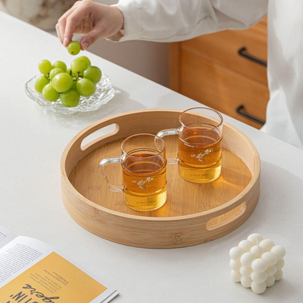Wooden Wood Tray Round Tea Food Tray New Dessert Pallet Breakfast Dinner