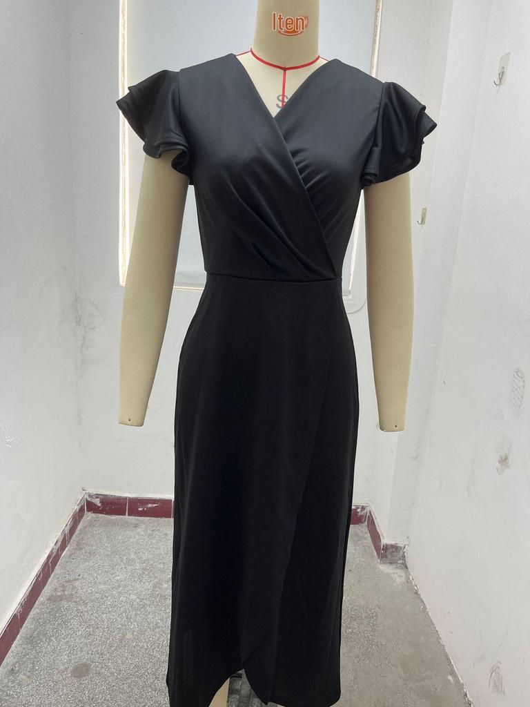 Dámské letní nepravidelné šaty s véčkovým výstřihem, stahováním v pase a nabíranými rukávy 2025