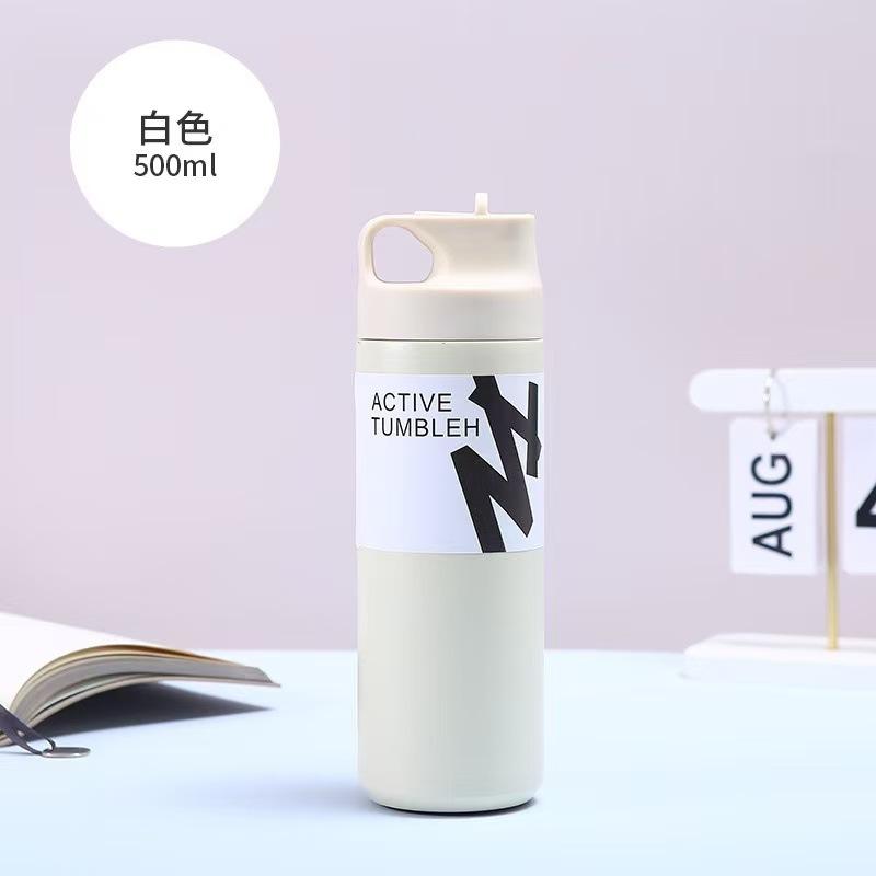 New Design Japanese Style Travel Tumbler Thermos Mug 500ML Steel Double Wall Coffee Vacuum Flask Straw