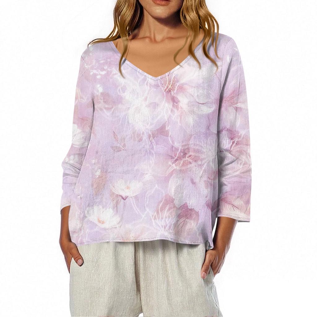 3/4 Length Sleeve Womens Tops Summer Trendy  V-Neck Blouses Dressy Casual  T-Shirt Summer Outfits Beach Vacation