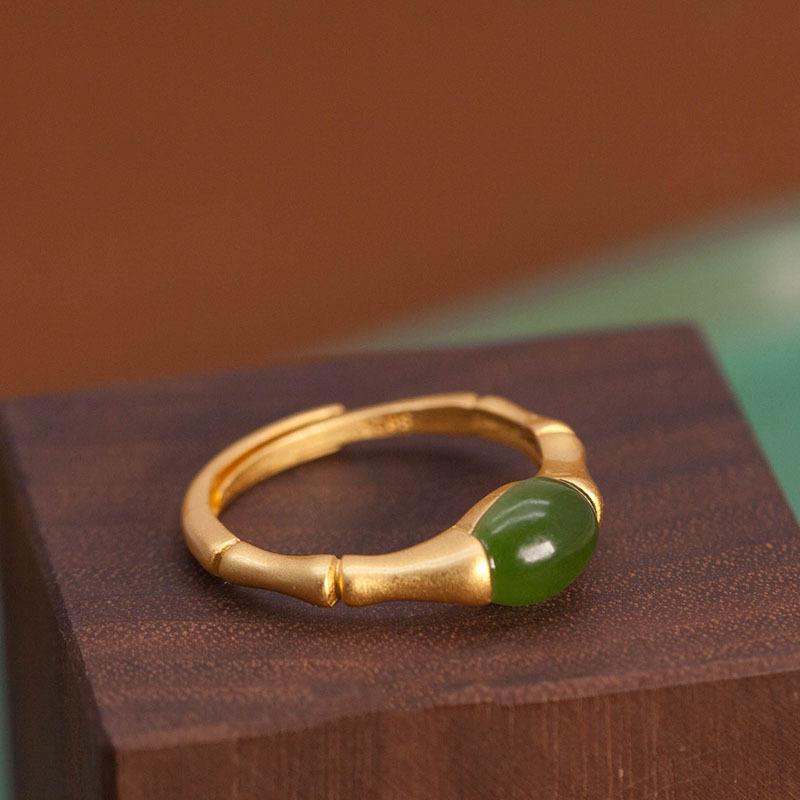

925 Sterling Silver Jewelry 18K Gold Plated Natural Hetian Jade Finger Rings for Women Wedding Party Jewelry Girls Friend Gift resizable