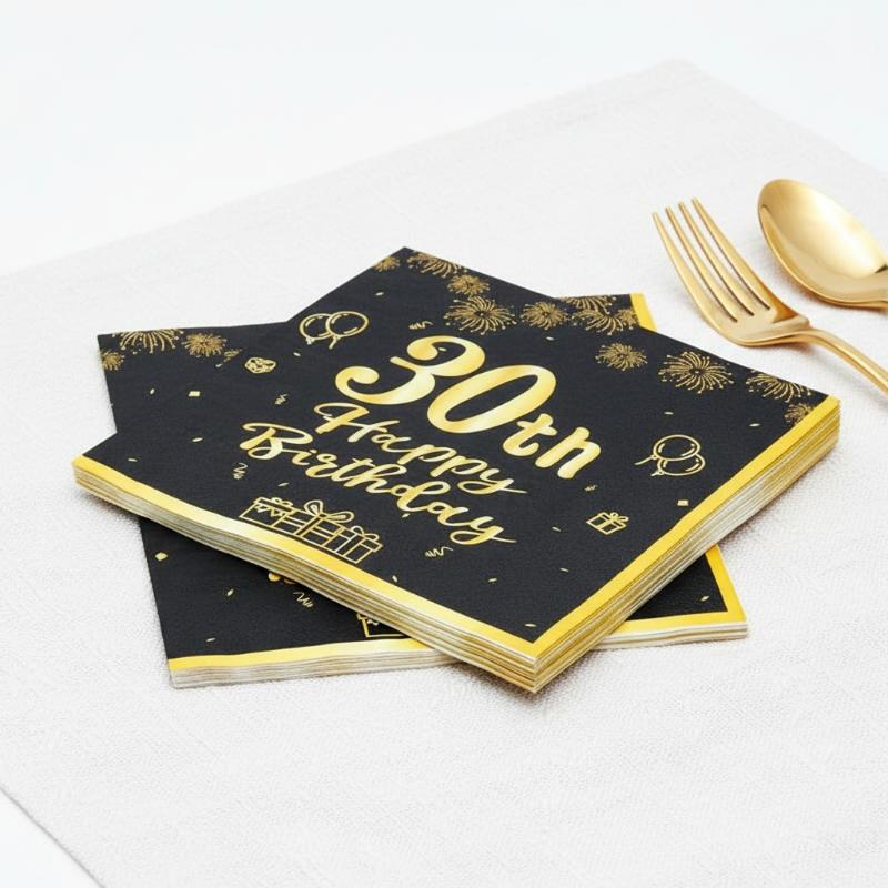 20 stk. 30-års 40-års 50-års 60-års Fødselsdagsservietter Sort og Guld Jubilæumsservietter Skål for 50 År Engangsfestservietter