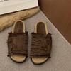 Scarpe Basse in Camoscio con Frange Taglie Forti Estate Nuove Punta Tonda Punta Aperta Morbide Slip-on