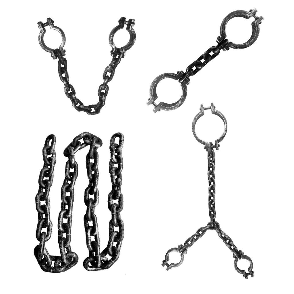 Halloween Cosplay Prisoner & Guard Prop, Plastic Simulation Handcuffs Ankle Cuffs with Chain, Role Play Performance Decor