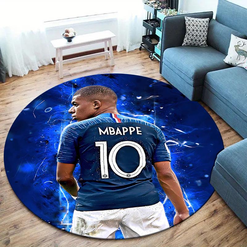 Mbappe Round Area Rug,Carpet Rug for Living Room Bedroom Sofa Playroom Decor,Non-slip Floor Mat