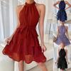 Cross-border Foreign Trade European and American Women's Clothing Amazon 2026 Summer Lace-up Neck-splicing Sleeveless Ruffle Dress