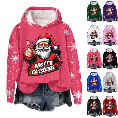 Women's Fashion Pullover Plunging Sleeve Christmas Printed Hooded Sweatshirt
