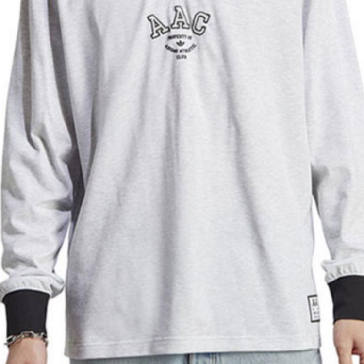 Adidas Embroidered Letter Colorblock Loose Long Sleeve Polo Shirt Men Tops Gray IM4585