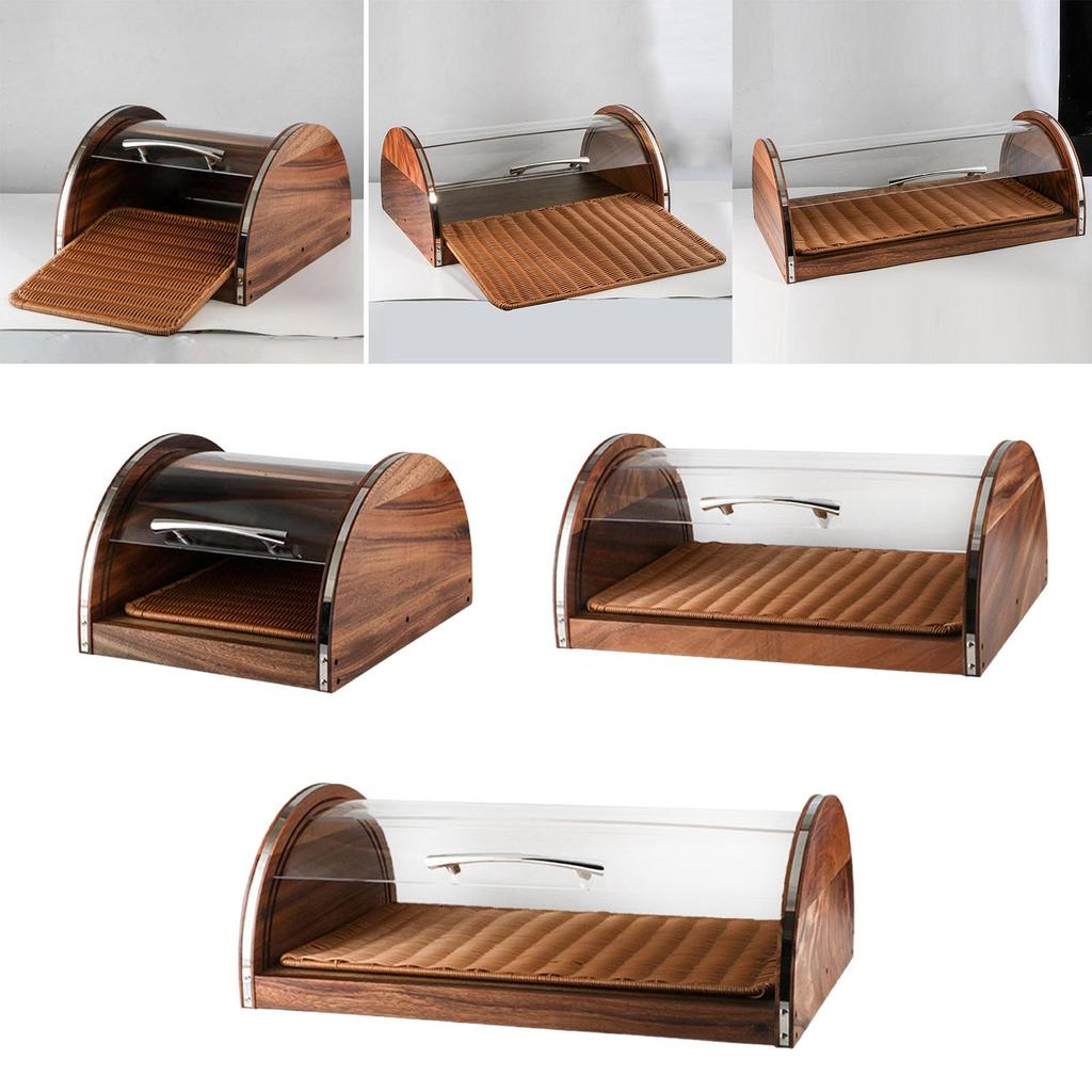 Wood Bread Display Cabinet Bread Keeper Buffet Dust Tray Bread Holder Kitchen Storage Container for Bakery Coffee Shop Table
