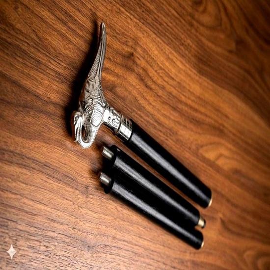 Antique Style Swan Handle Walking Stick: Aluminium, Wood, Victorian Gentleman Cane