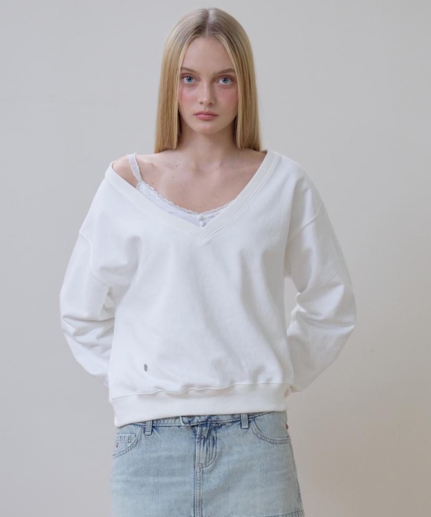Rosefranz Deep V-Neck Sweatshirt [Ivory]