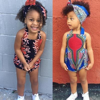 Headband Toddler Baby Girls African Style Jumpsuit Sleeveless Summer Clothes Floral Print Romper