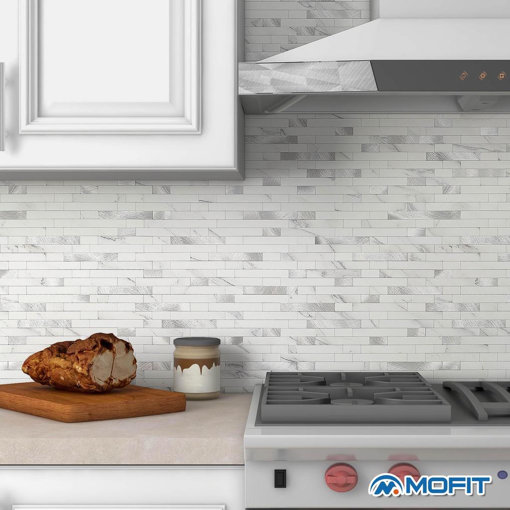 MOFIT 3D Fliseklistremerker for og Vanntette DIY Veggklistremerker og 5 Marmorlignende Kjøkken, Bad, Bad, (Hvit Sølv, Paneler)