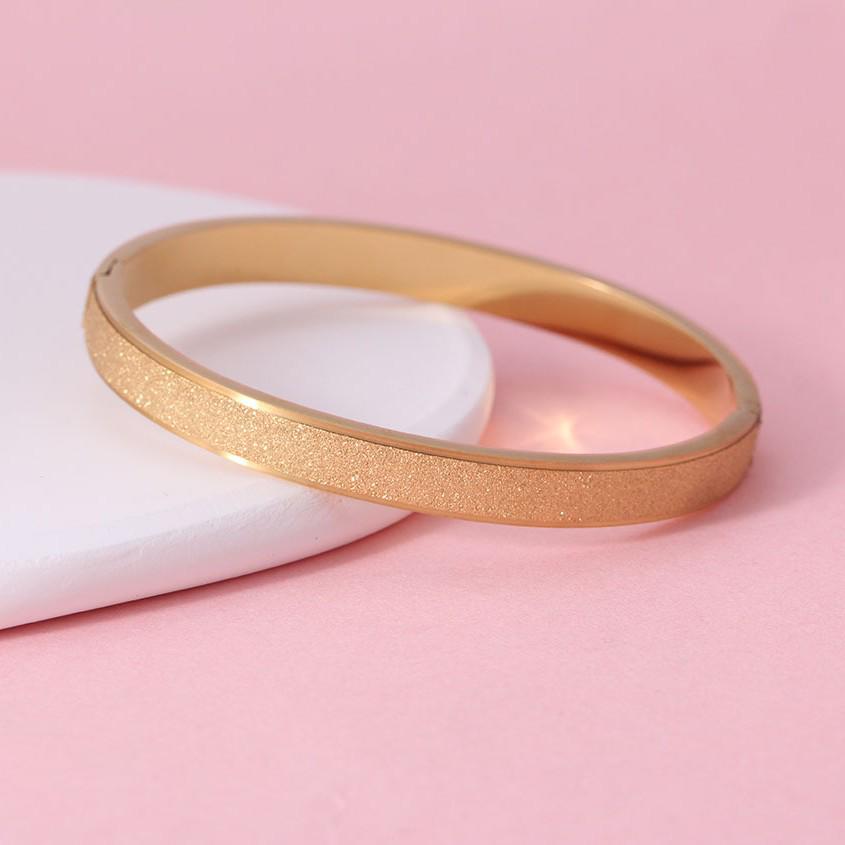 European & American Style Glitter Sand Stainless Steel Bracelet with Simple Gold Thin Ring - Titanium Steel Women's Jewelry